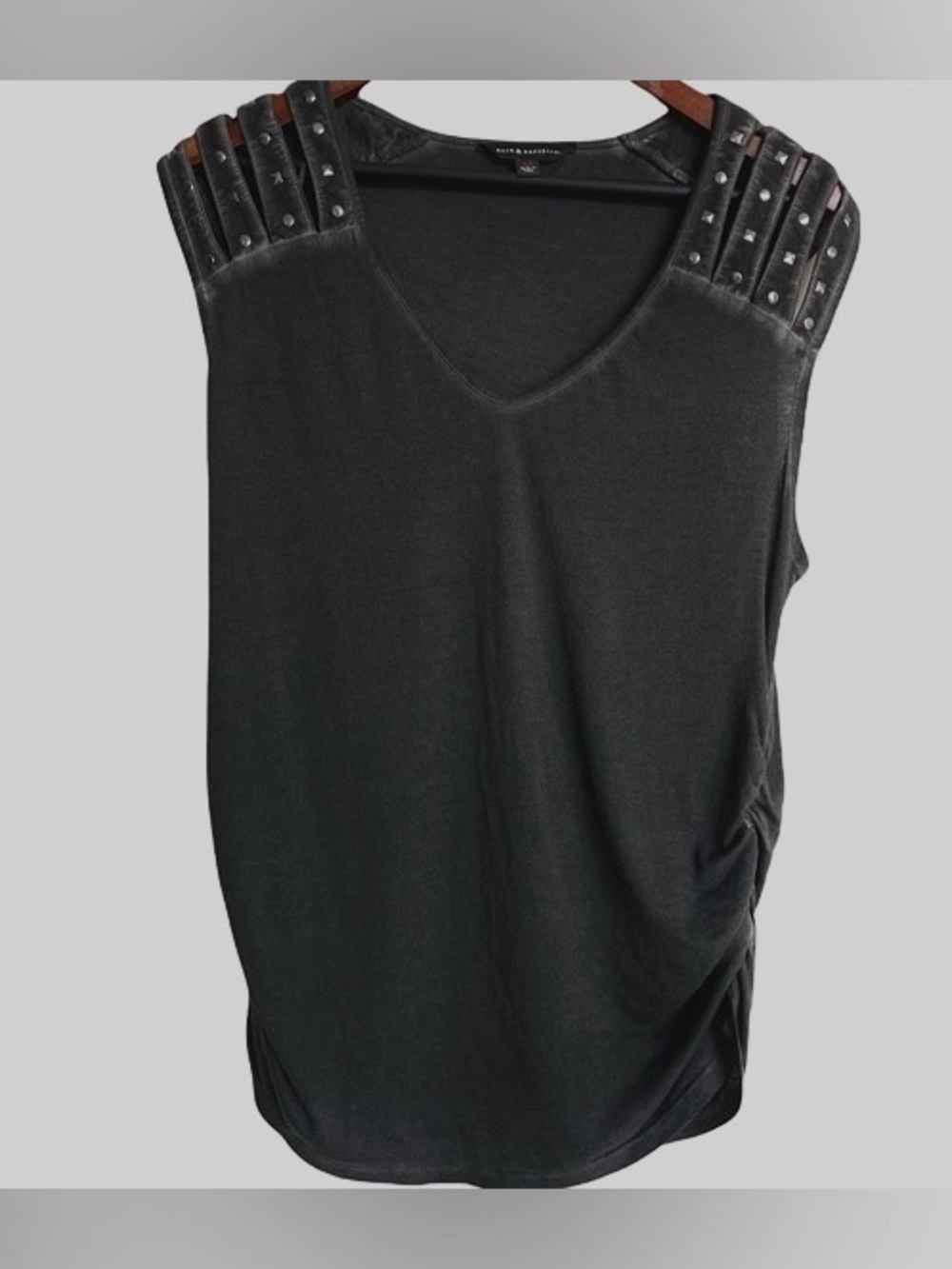 Rock & Republic Black Studded Shoulder V-Neck Tank
